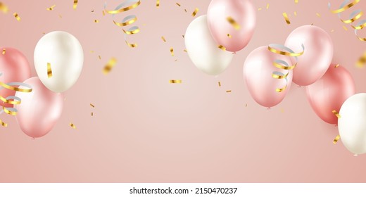 Celebration background with pink balloons for party Virtual design of a 3D balloon.