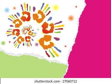 Celebration background. Poster with color traces of hand. (vector illustration)