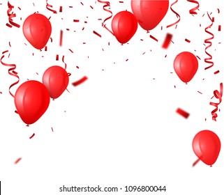 celebration background with red balloon and confetti