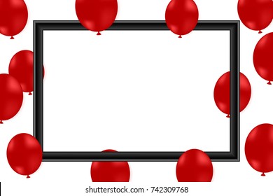 Celebration background with red balloons and black frame. vector