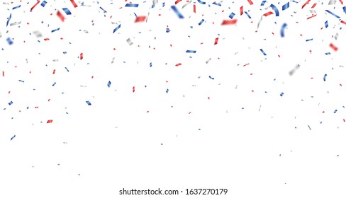 Celebration background with red, blue, and white confetti