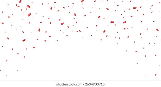 Celebration background with red zigzag confetti falling, vector illustration, Red confetti, falling paper ribbons isolated on white background. Birthday party decoration, Birthday, Holiday, New Year