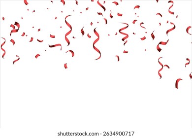 Celebration background with red zigzag confetti falling, vector illustration, Red confetti, falling paper ribbons isolated on white background. Birthday party decoration, Birthday, Holiday, New Year
