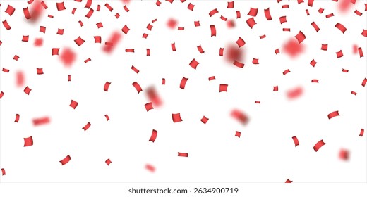 Celebration background with red zigzag confetti falling, vector illustration, Red confetti, falling paper ribbons isolated on white background. Birthday party decoration, Birthday, Holiday, New Year