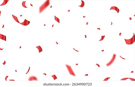 Celebration background with red zigzag confetti falling, vector illustration, Red confetti, falling paper ribbons isolated on white background. Birthday party decoration, Birthday, Holiday, New Year