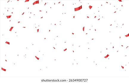 Celebration background with red zigzag confetti falling, vector illustration, Red confetti, falling paper ribbons isolated on white background. Birthday party decoration, Birthday, Holiday, New Year