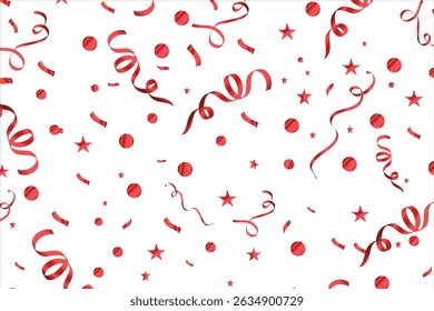 Celebration background with red zigzag confetti falling, vector illustration, Red confetti, falling paper ribbons isolated on white background. Birthday party decoration, Birthday, Holiday, New Year