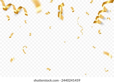 Celebration background serpentine and golden confetti, ribbons vector illustration