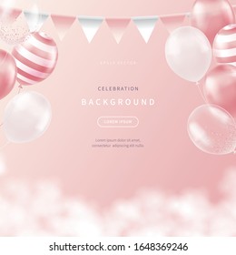 celebration background with soft colored realistic balloons. special day design for web page, book, editorial, printing, banner, event, promotion. lovely party concept banner. vector design of eps 10.