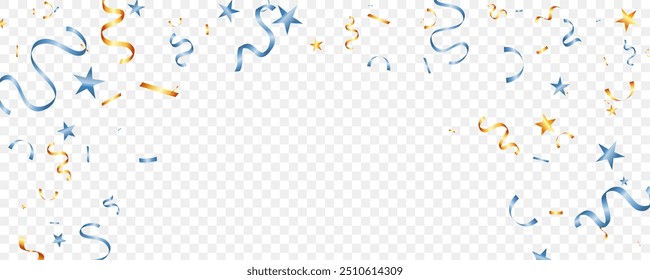 celebration background with star confetti and ribbons on transparent background. greeting