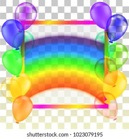 Celebration background template with balloons, confetti on transparent background. Vector illustration.