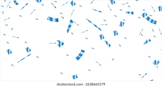 Celebration background template with blue confetti vector illustration. Great for a birthday party or an event celebration invitation or decoration, carnival ribbons. Luxury greeting card.