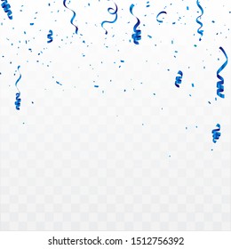 Celebration Background Template With Confetti And Blue Ribbons. Luxury Greeting Rich Card.