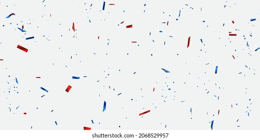 Celebration background template with confetti blue red ribbons. luxury greeting rich card.