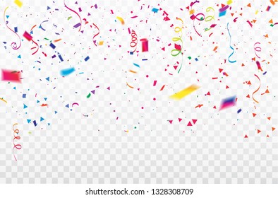 Celebration background template with confetti Colorful ribbons frame. luxury greeting rich card.