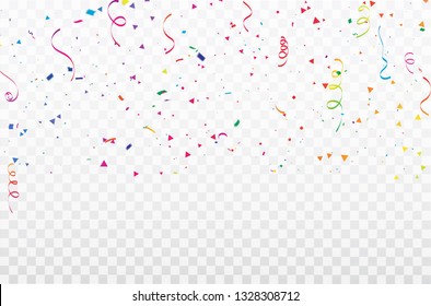 Celebration background template with confetti Colorful ribbons frame. luxury greeting rich card.