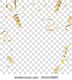 Celebration background template with confetti and Festive Illustration Golden Confetti And gold Ribbons