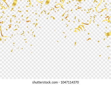 Celebration background template with confetti and gold ribbons.and Gold White ribbons. Vector illustration