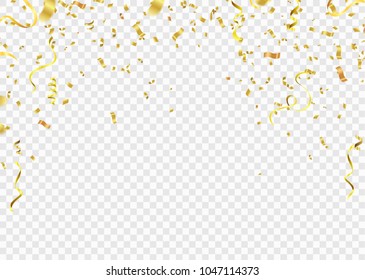 Celebration background template with confetti and gold ribbons.and Gold White ribbons. Vector illustration