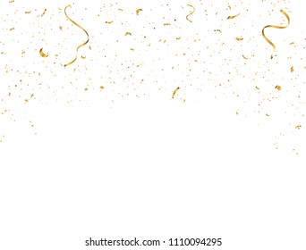 Celebration background template with confetti and gold ribbons.