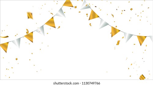 Celebration Background Template Confetti Gold Ribbons Stock Vector ...