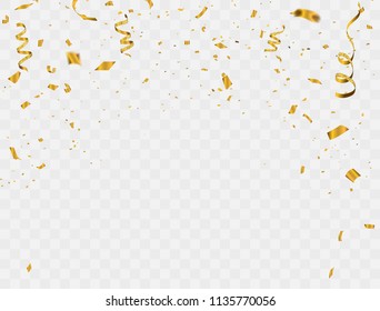 Celebration background template with confetti and gold ribbons. luxury greeting rich card.