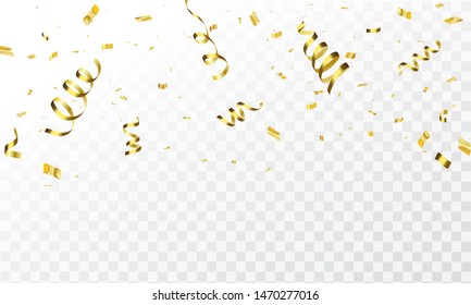 Celebration background template with confetti and gold ribbons. luxury greeting rich card.