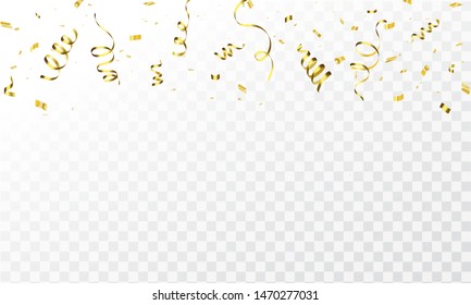 Celebration background template with confetti and gold ribbons. luxury greeting rich card.