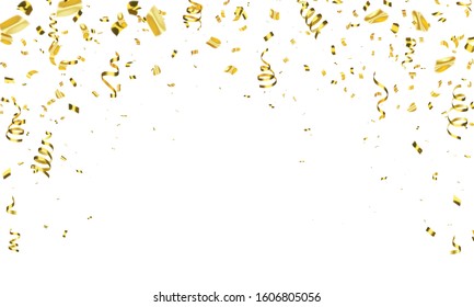 Celebration background template with confetti gold ribbons. luxury greeting rich card.