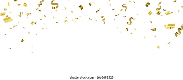 Celebration background template with confetti gold ribbons. luxury greeting rich card.