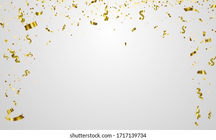 Celebration background template with confetti gold ribbons. 