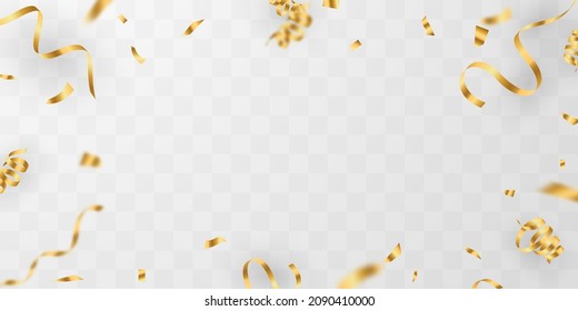 Plantilla de fondo de la celebración con cintas de confeti y oro. tarjeta rica de bienvenida de lujo.