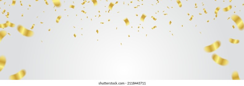 Celebration background template with confetti and gold ribbons.