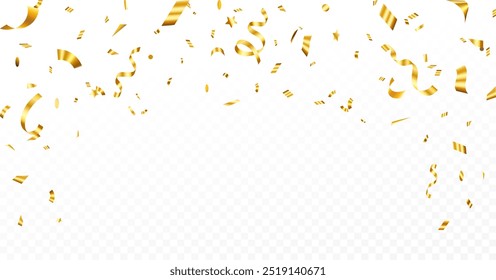 Plantilla de fondo de celebración con confeti y cintas de oro, confeti de oro de lujo y cintas de carnaval. Tarjeta rica de la invitación del saludo de lujo, cumpleaños, Festiva,