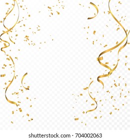 Celebration background template with confetti and gold ribbons.