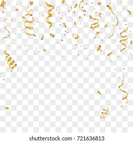 Celebration Background Template With Confetti And Gold Ribbons.