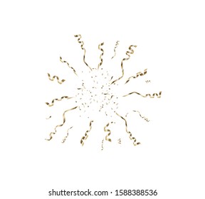 Celebration background template with confetti and golden ribbons. Vector illustration