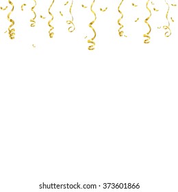 Celebration background template with confetti and golden ribbons. Vector illustration