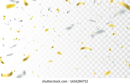 Celebration background template with confetti gray and gold ribbons. luxury greeting rich card.