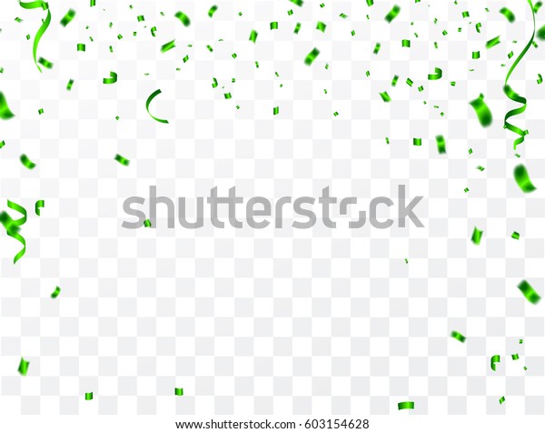 Celebration\
background template with confetti and green ribbons. Holiday\
Decorative Tinsel Element for\
Design
