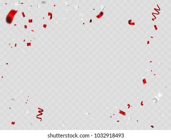 Celebration background template with confetti and Red White ribbons. Vector illustration