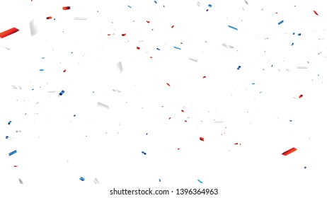 Celebration background template with confetti and red and blue ribbons. Happy 4th of July holiday banner. USA Independence Day