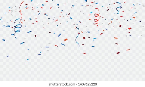 Celebration background template with confetti and red and blue ribbons. Celebration background template with confetti and red and blue ribbons.