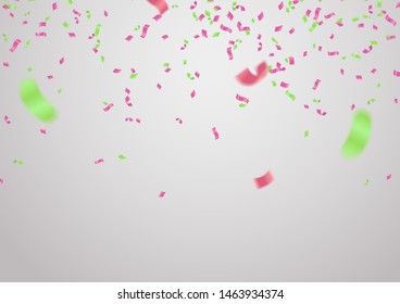 Celebration background template with confetti and red and blue ribbons.