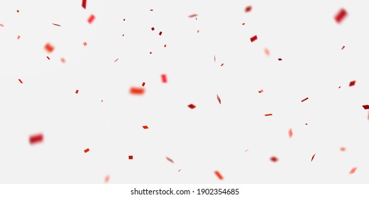 Celebration Background Template With Confetti Red Ribbons. Luxury Greeting Rich Card.