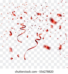 Celebration background template with confetti and red ribbons. Vector illustration