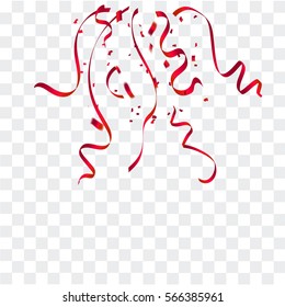 Celebration background template with confetti and red ribbons.