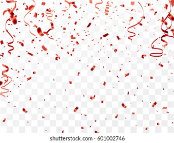 Celebration background template with confetti and red ribbons