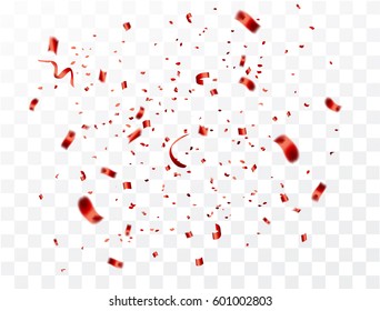 Celebration background template with confetti and red ribbons