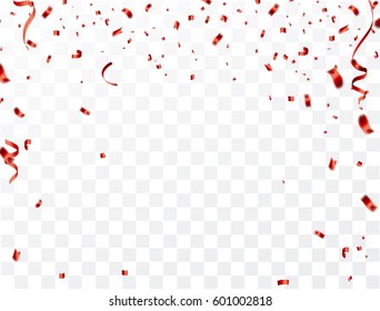 Celebration background template with confetti and red ribbons